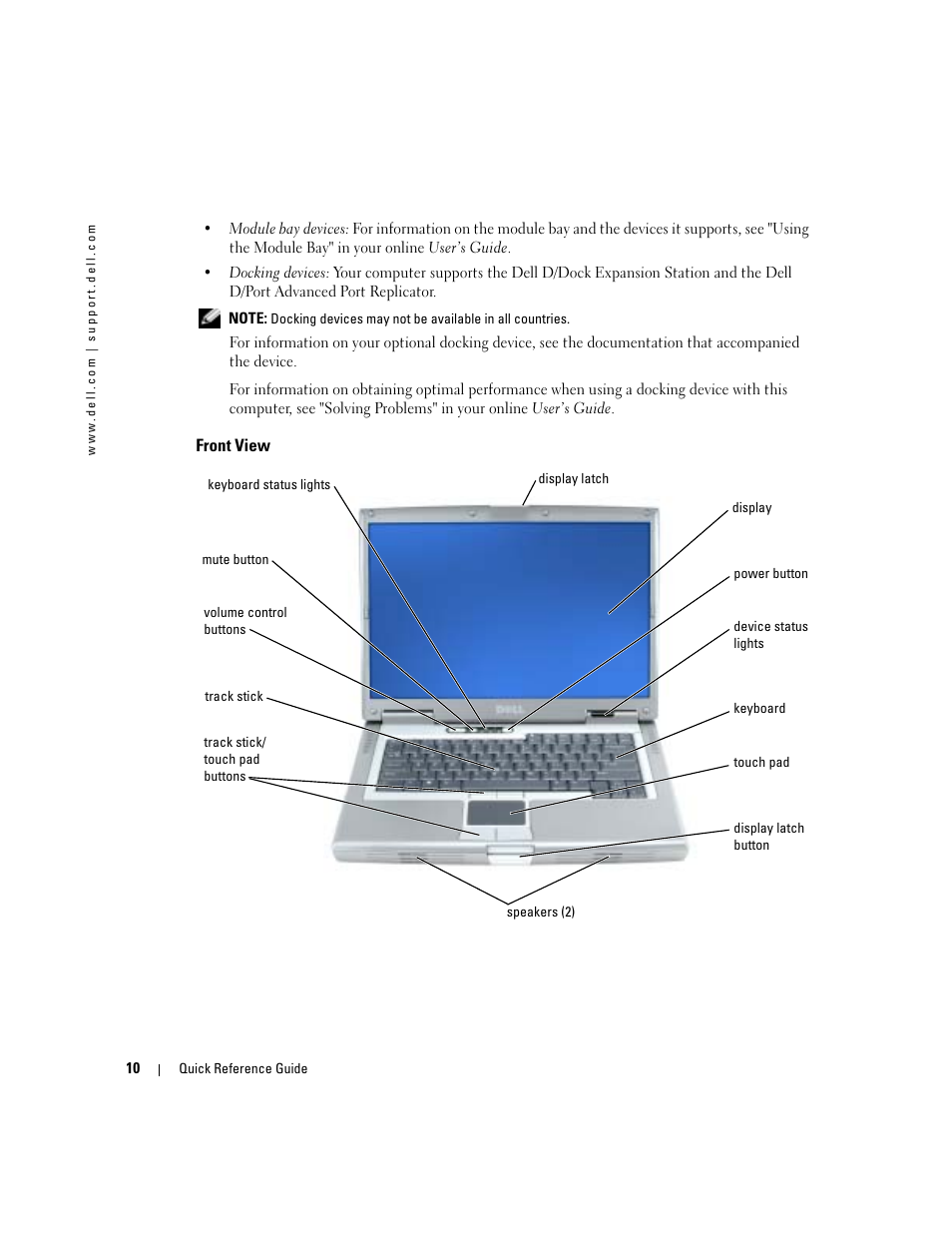 Front view | Dell Precision M70 User Manual | Page 10 / 176