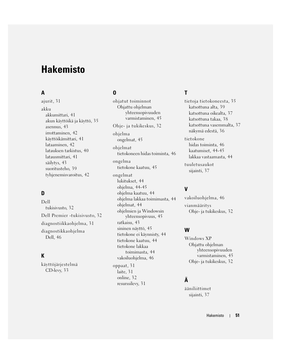 Hakemisto | Dell Precision M70 User Manual | Page 51 / 176