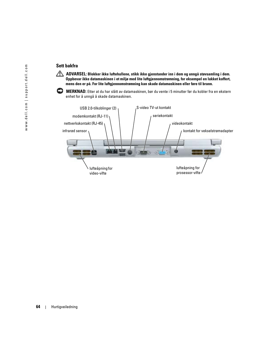 Sett bakfra | Dell Precision M70 User Manual | Page 64 / 176