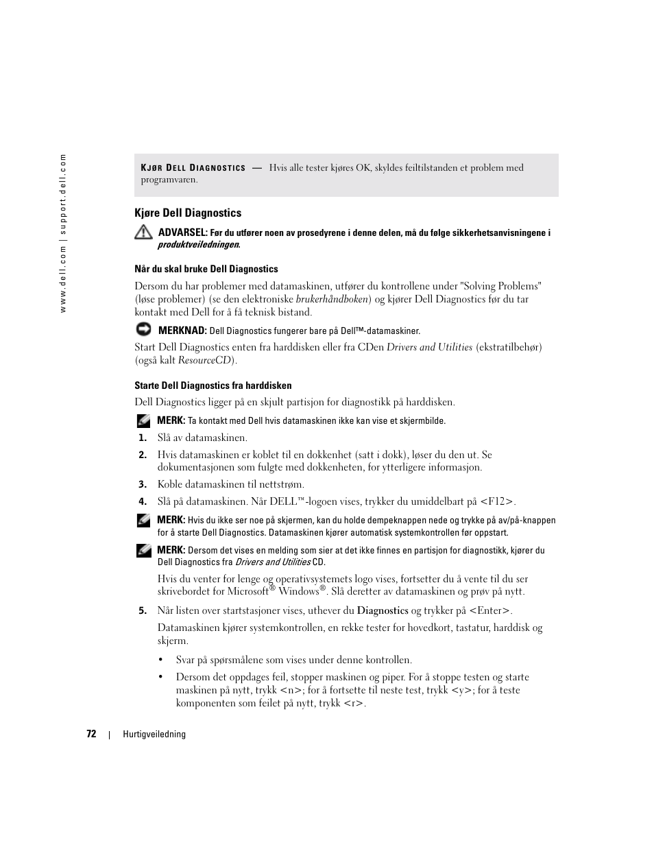 Kjøre dell diagnostics | Dell Precision M70 User Manual | Page 72 / 176