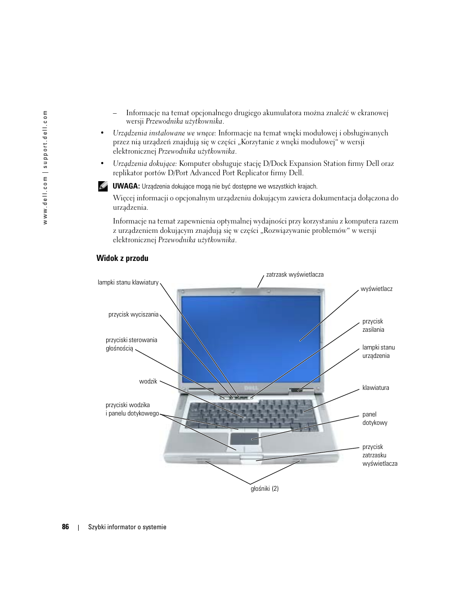 Widok z przodu | Dell Precision M70 User Manual | Page 86 / 176