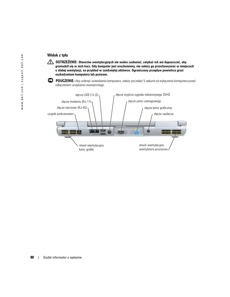 Widok z tyłu | Dell Precision M70 User Manual | Page 88 / 176