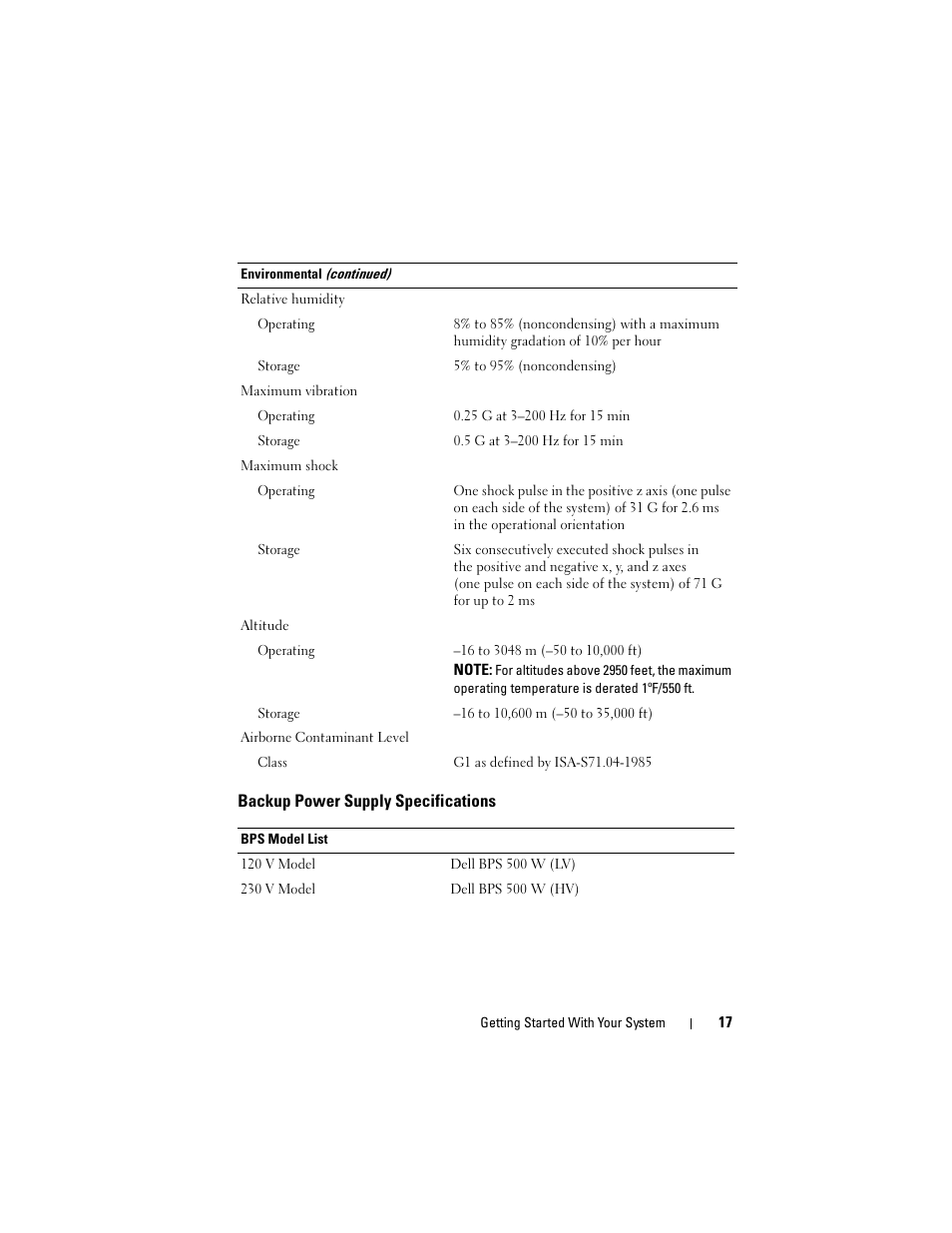 Backup power supply specifications | Dell PowerVault NX3500 User Manual | Page 19 / 208