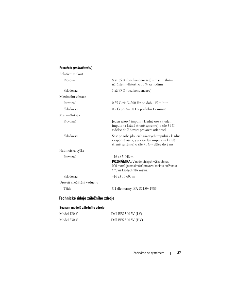 Technické údaje záložního zdroje | Dell PowerVault NX3500 User Manual | Page 39 / 208