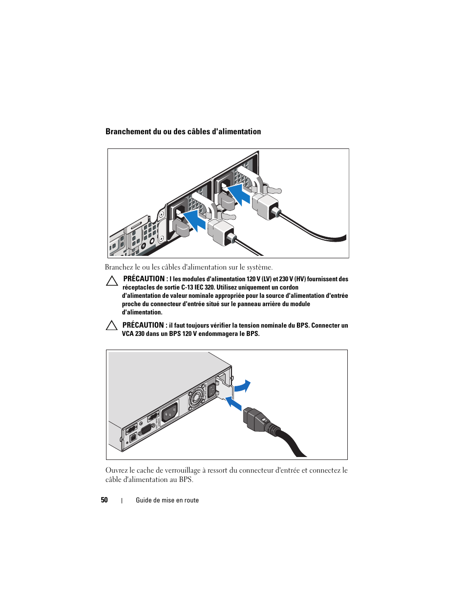 Branchement du ou des câbles d'alimentation | Dell PowerVault NX3500 User Manual | Page 52 / 208