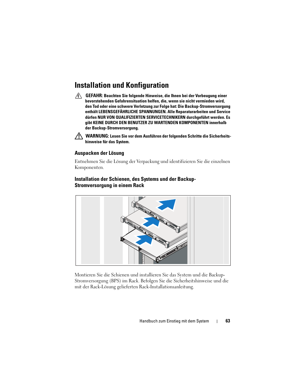 Installation und konfiguration, Auspacken der lösung | Dell PowerVault NX3500 User Manual | Page 65 / 208