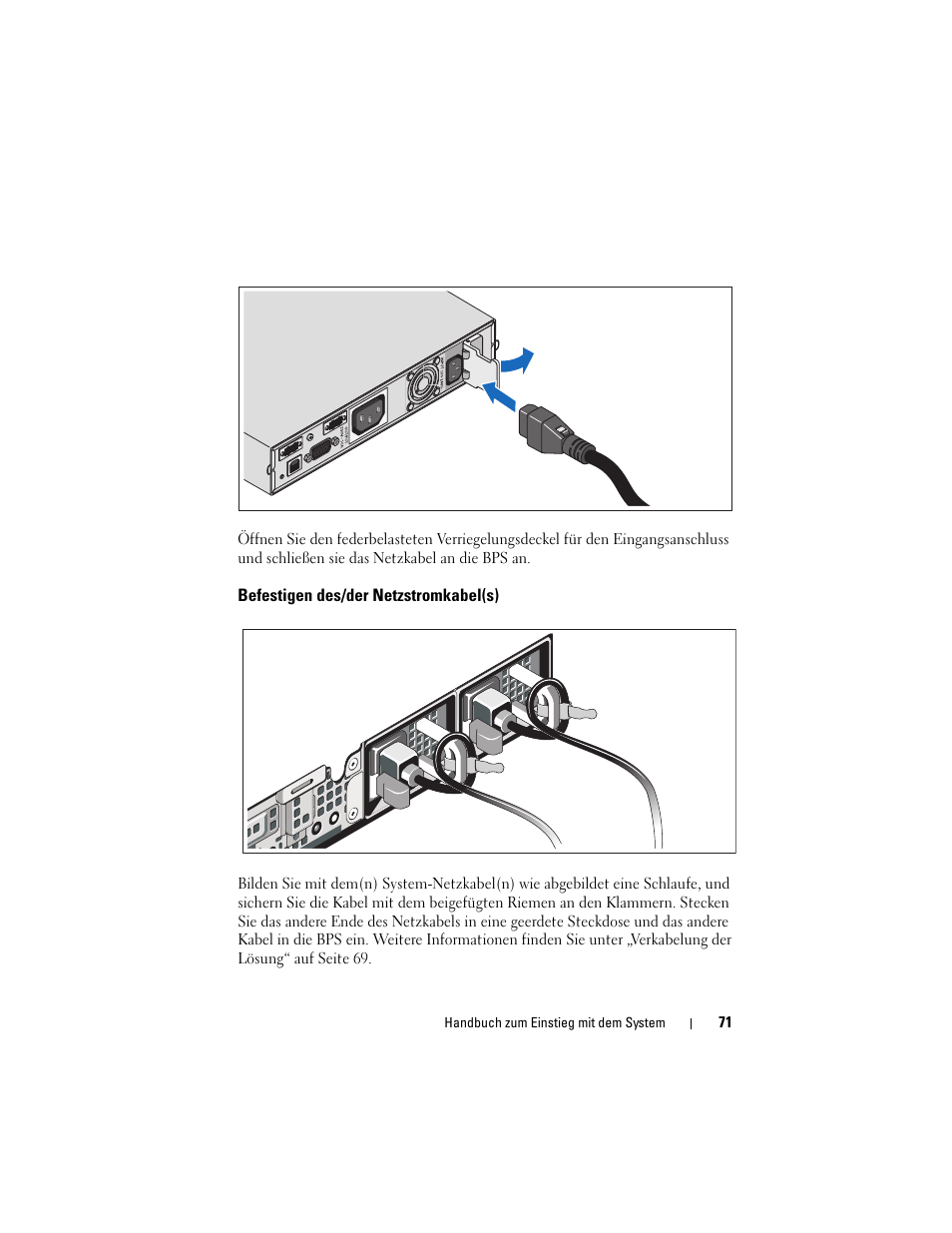 Befestigen des/der netzstromkabel(s) | Dell PowerVault NX3500 User Manual | Page 73 / 208