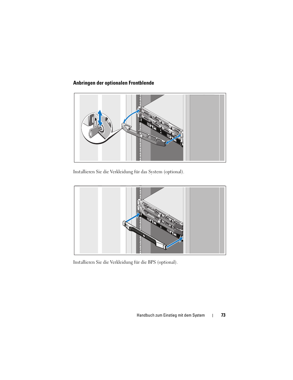 Anbringen der optionalen frontblende | Dell PowerVault NX3500 User Manual | Page 75 / 208