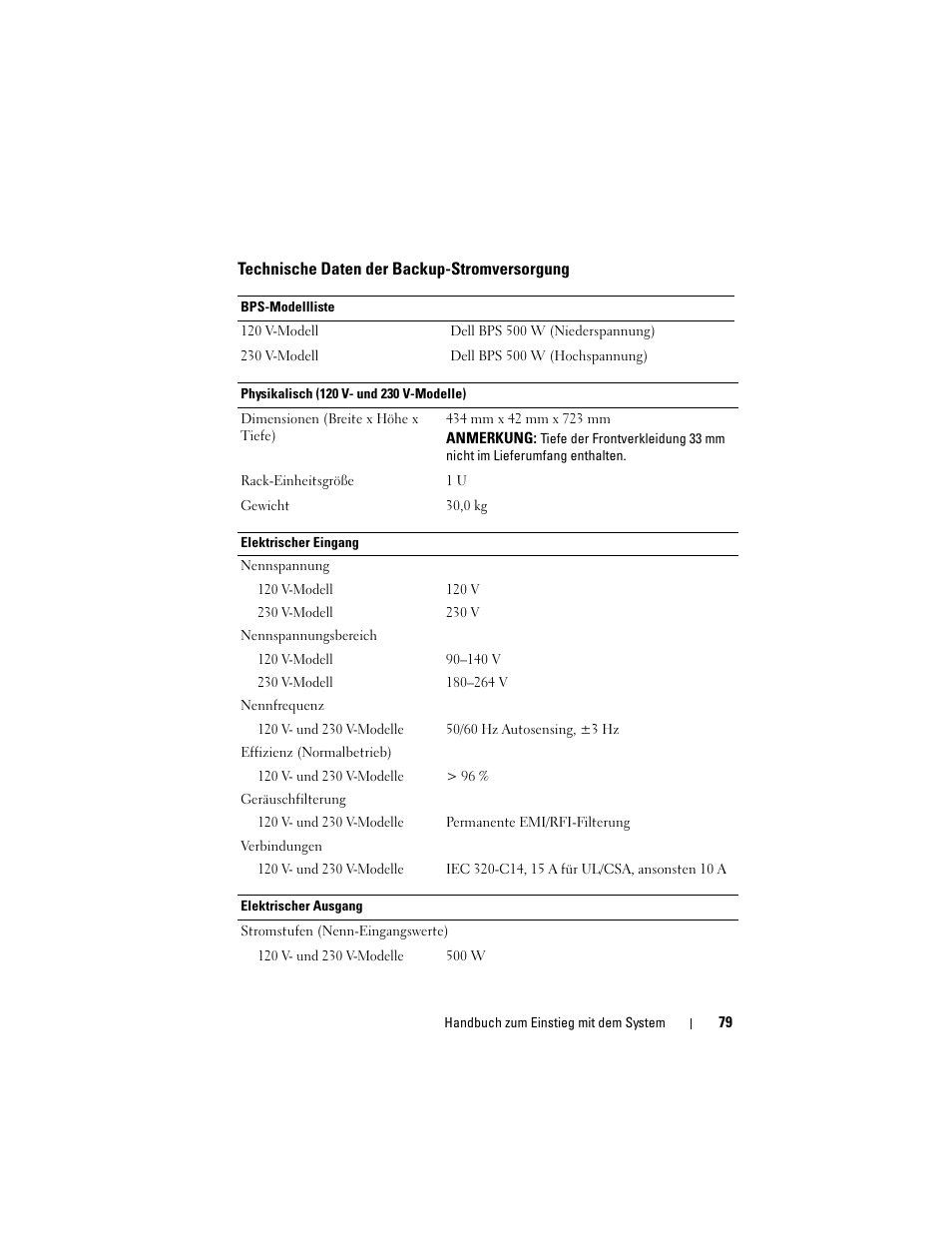 Technische daten der backup-stromversorgung | Dell PowerVault NX3500 User Manual | Page 81 / 208