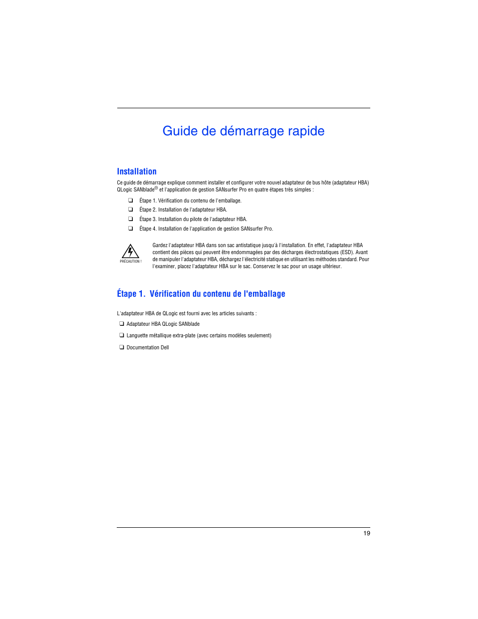 Guide de démarrage rapide, Installation, Étape 1. vérification du contenu de l'emballage | Dell PowerEdge M605 User Manual | Page 21 / 82