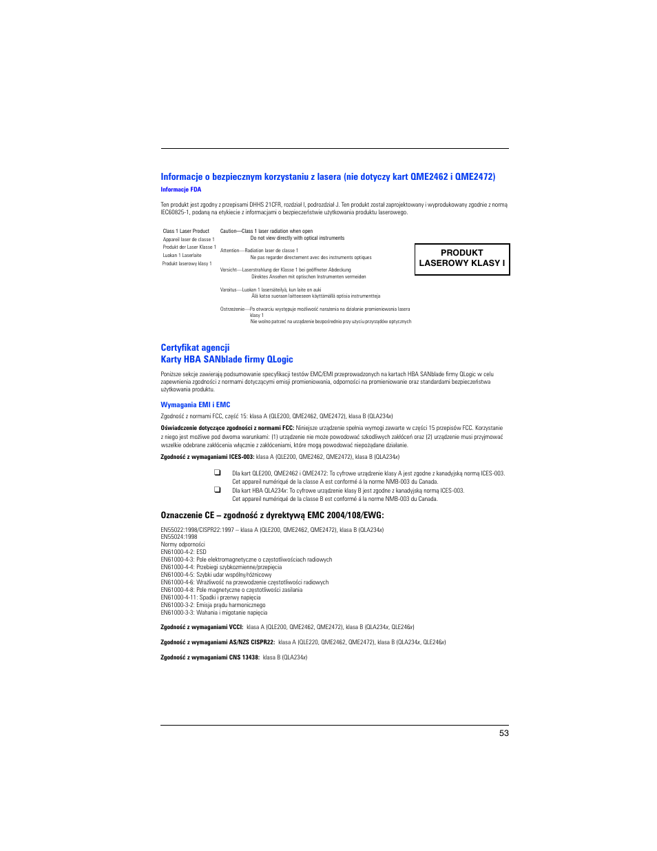 Certyfikat agencji karty hba sanblade firmy qlogic | Dell PowerEdge M605 User Manual | Page 55 / 82