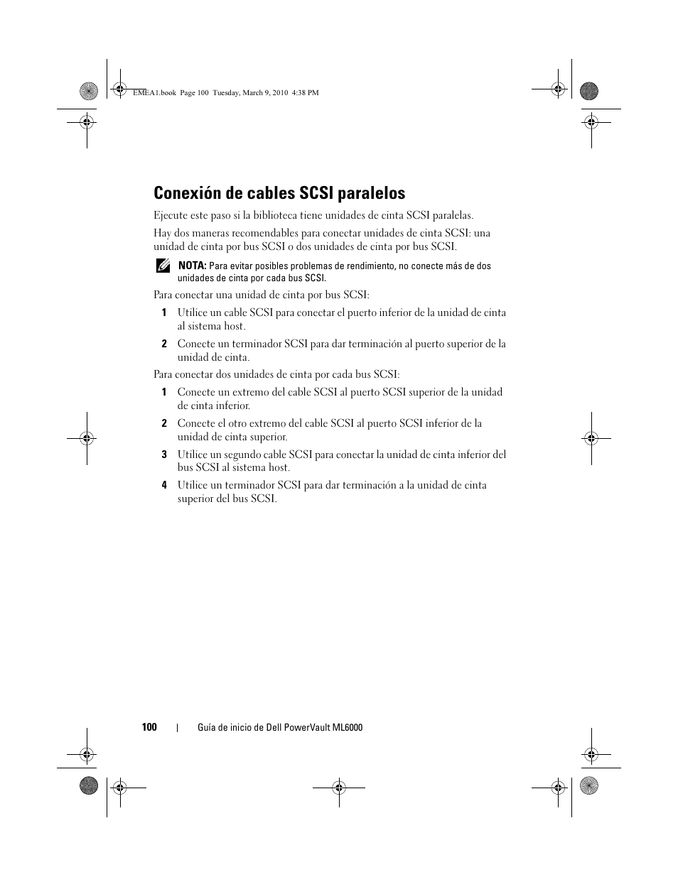 Conexión de cables scsi paralelos | Dell PowerVault ML6000 User Manual | Page 100 / 108