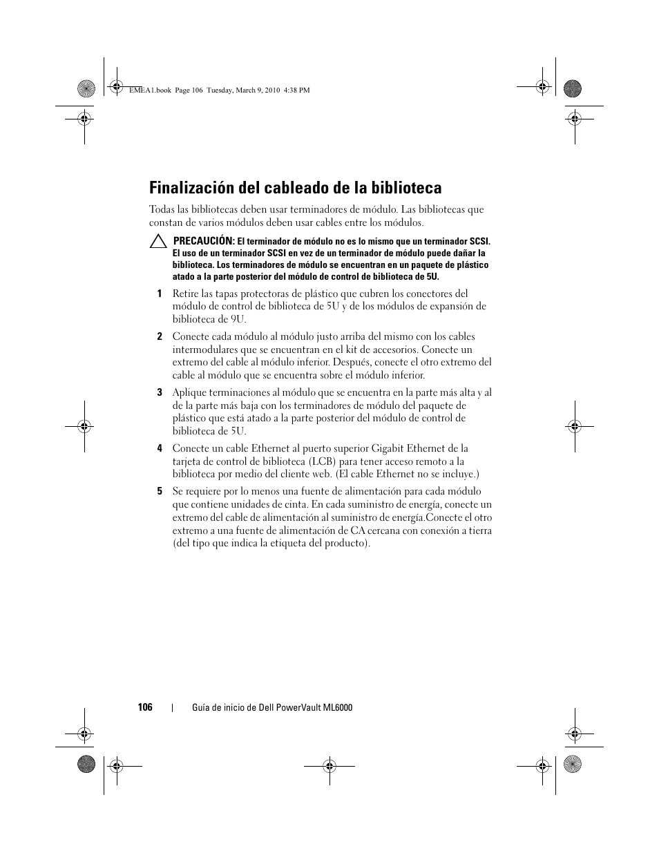 Finalización del cableado de la biblioteca | Dell PowerVault ML6000 User Manual | Page 106 / 108