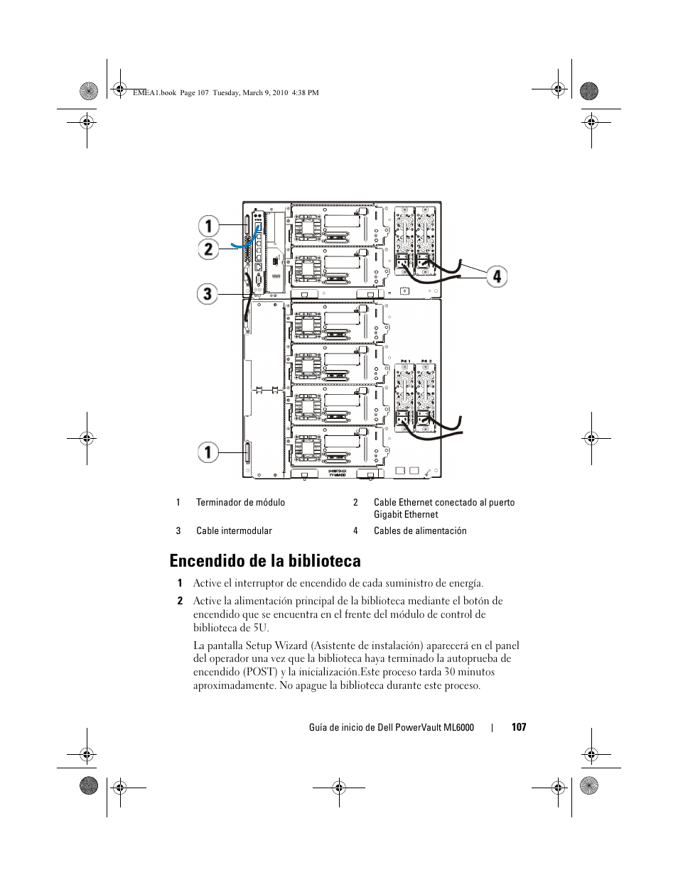 Encendido de la biblioteca | Dell PowerVault ML6000 User Manual | Page 107 / 108