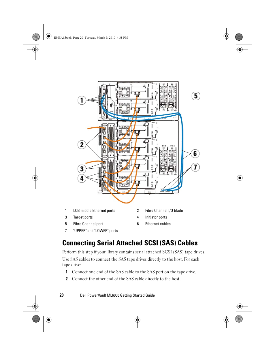 Connecting serial attached scsi (sas) cables | Dell PowerVault ML6000 User Manual | Page 20 / 108