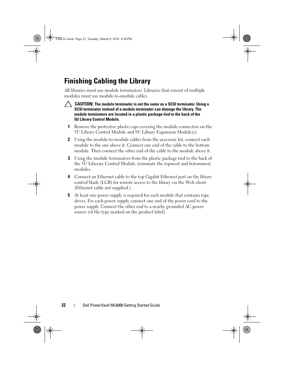 Finishing cabling the library | Dell PowerVault ML6000 User Manual | Page 22 / 108