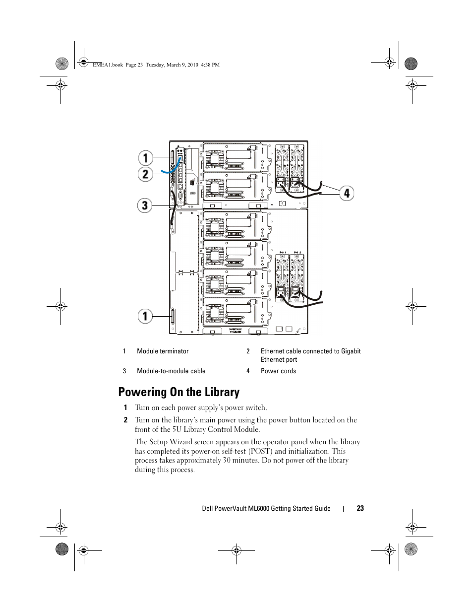 Powering on the library | Dell PowerVault ML6000 User Manual | Page 23 / 108