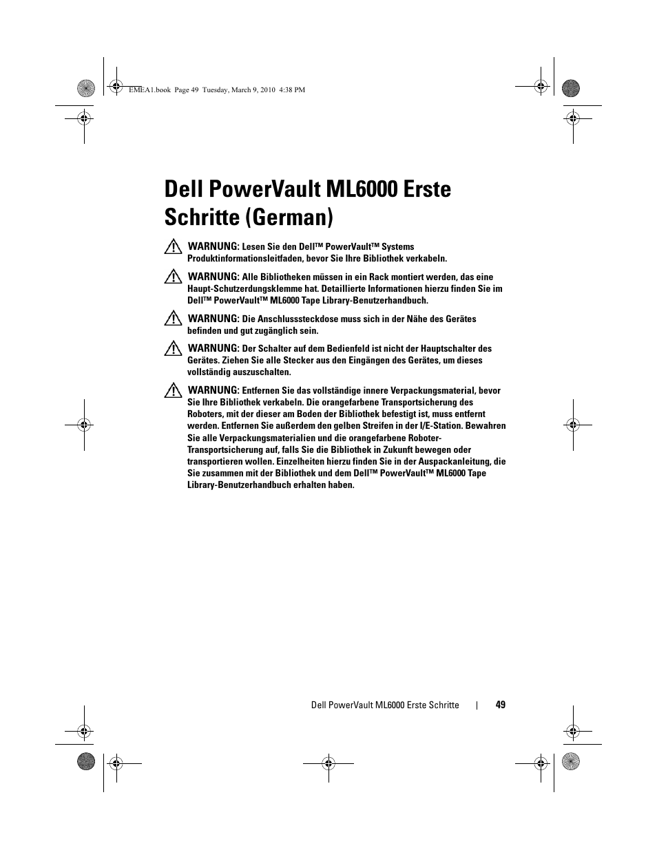Dell powervault ml6000 erste schritte (german) | Dell PowerVault ML6000 User Manual | Page 49 / 108
