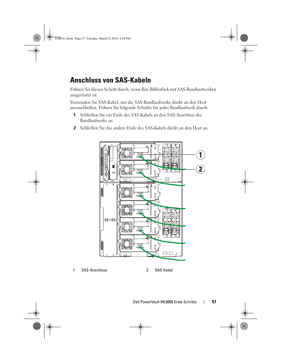 Anschluss von sas-kabeln | Dell PowerVault ML6000 User Manual | Page 57 / 108