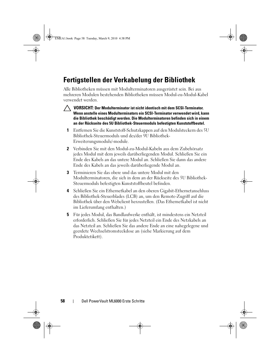 Fertigstellen der verkabelung der bibliothek | Dell PowerVault ML6000 User Manual | Page 58 / 108