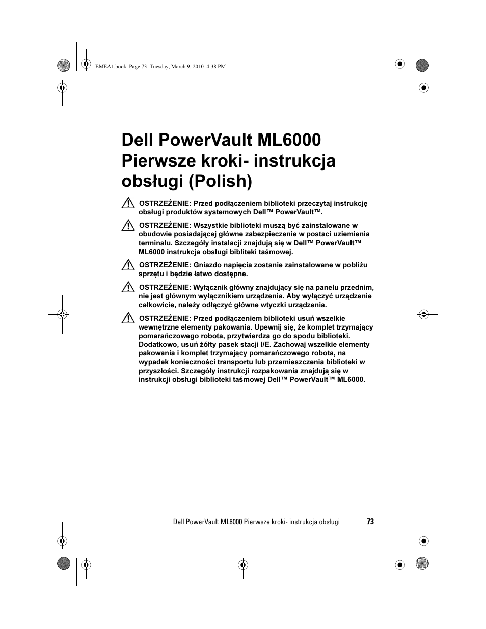 Dell powervault ml6000 pierwsze, Kroki- instrukcja obsługi (polish) | Dell PowerVault ML6000 User Manual | Page 73 / 108