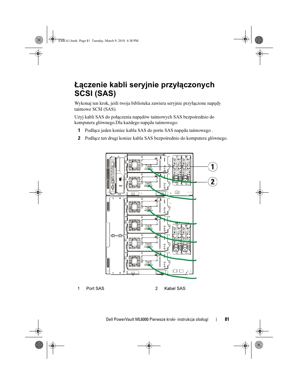 Łączenie kabli seryjnie przyłączonych scsi (sas) | Dell PowerVault ML6000 User Manual | Page 81 / 108
