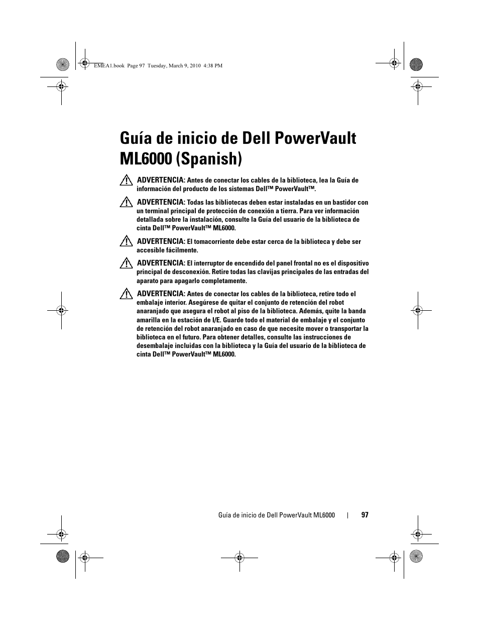 Guía de inicio de dell powervault ml6000 (spanish) | Dell PowerVault ML6000 User Manual | Page 97 / 108