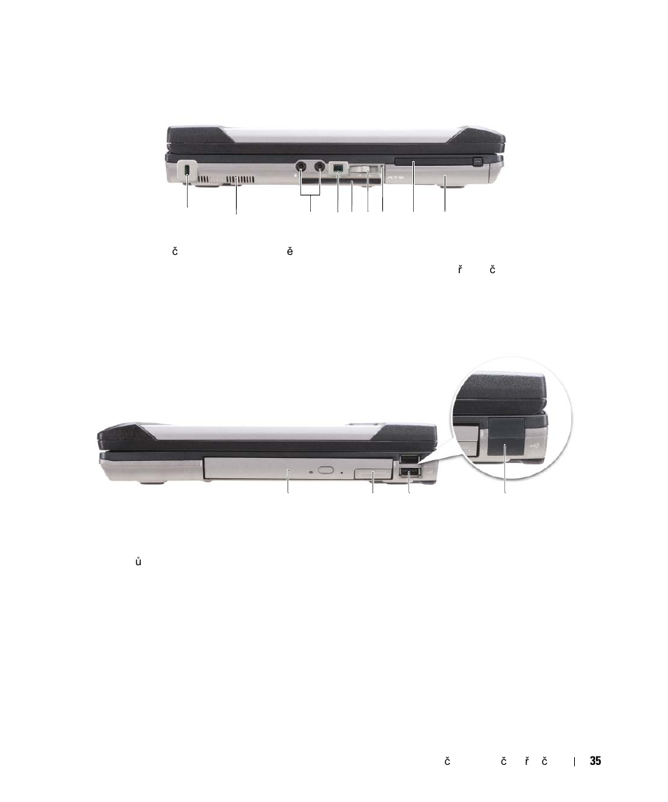 Pohled zleva, Pohled zprava, Pohled zleva pohled zprava | Dell Latitude D630 ATG User Manual | Page 35 / 178
