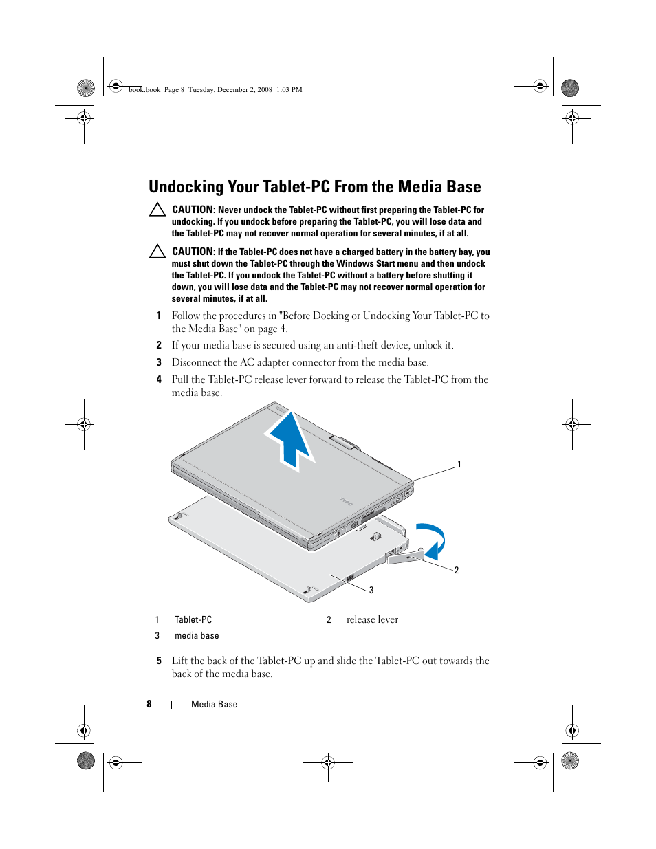 Undocking your tablet-pc from the media base | Dell Latitude XT2 User Manual | Page 10 / 138