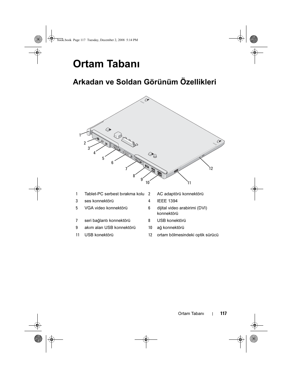 Ortam tabanı, Arkadan ve soldan görünüm özellikleri | Dell Latitude XT2 User Manual | Page 119 / 138