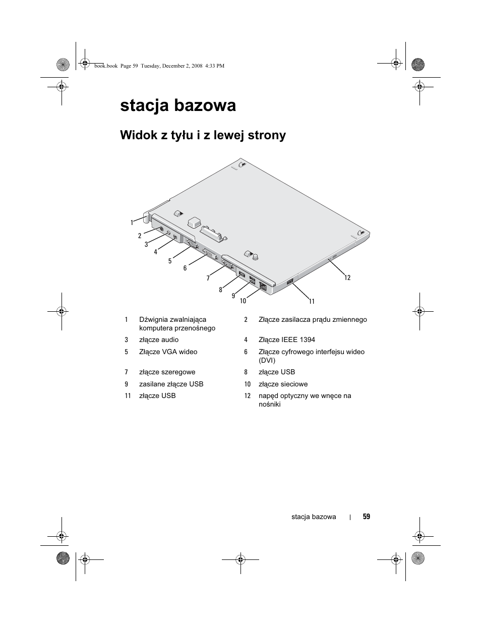 Stacja bazowa, Widok z tyłu i z lewej strony | Dell Latitude XT2 User Manual | Page 61 / 138