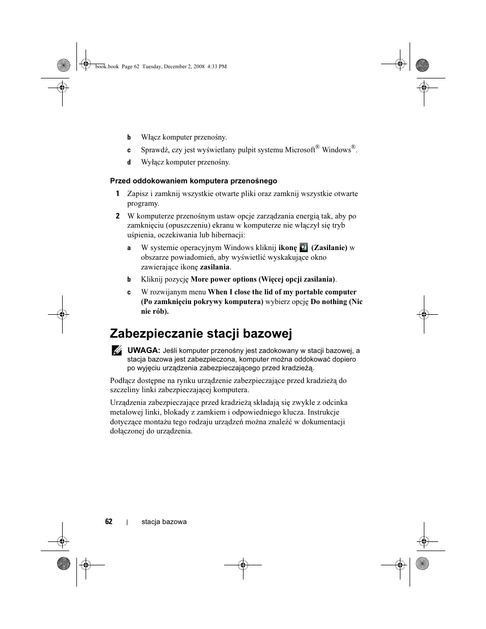 Zabezpieczanie stacji bazowej | Dell Latitude XT2 User Manual | Page 64 / 138