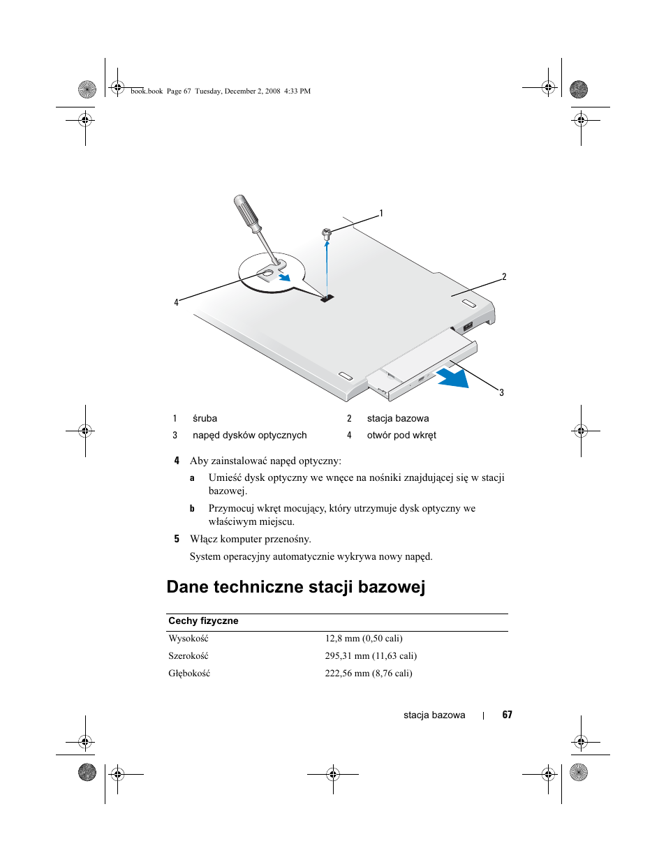 Dane techniczne stacji bazowej | Dell Latitude XT2 User Manual | Page 69 / 138