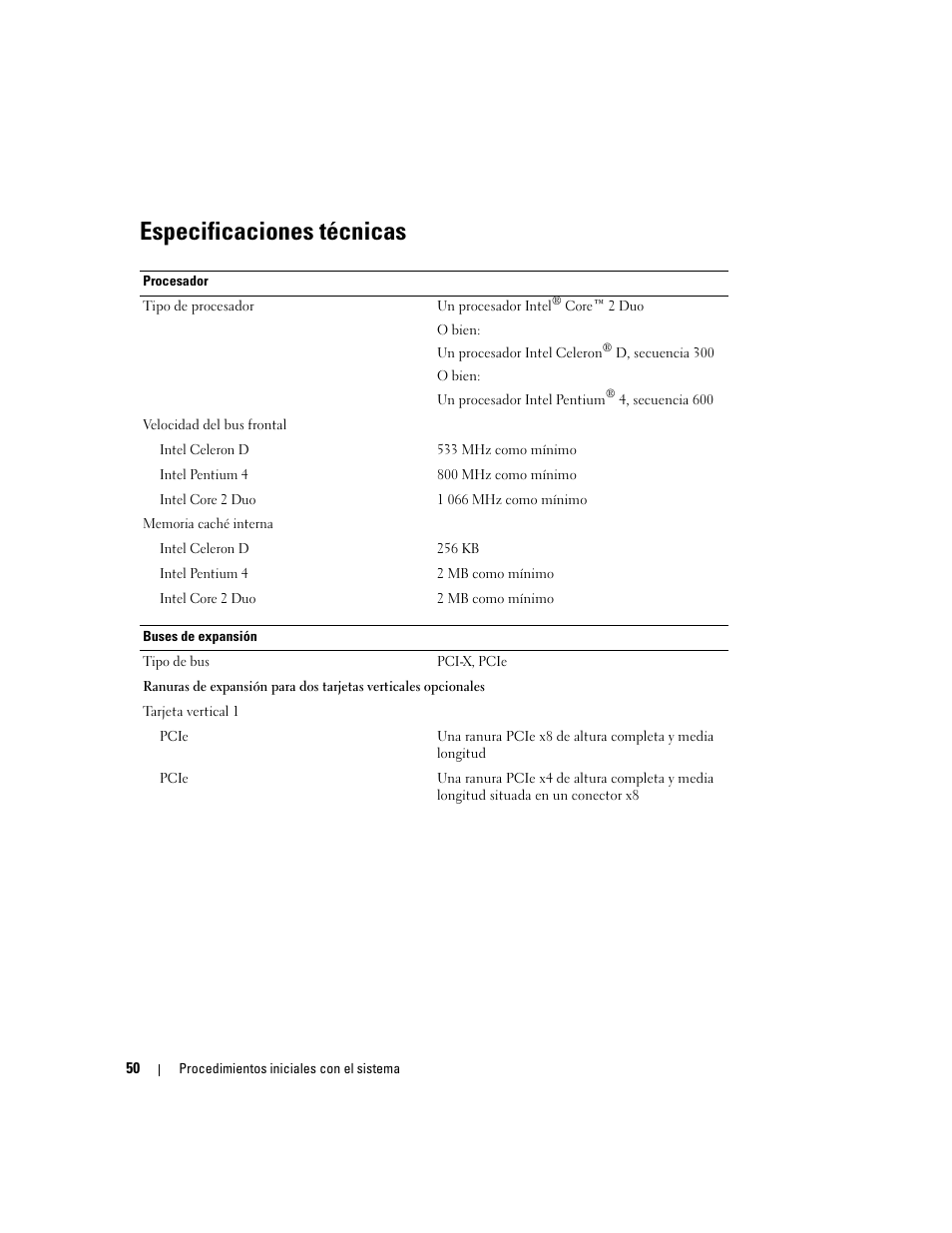 Especificaciones técnicas | Dell PowerEdge 860 User Manual | Page 108 / 126
