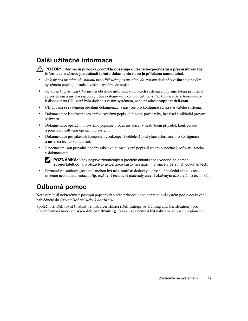 Další užitečné informace, Odborná pomoc | Dell PowerEdge 860 User Manual | Page 19 / 126