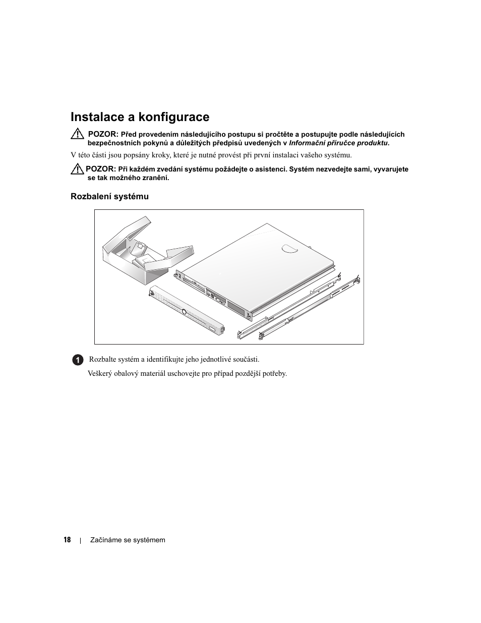 Instalace a konfigurace, Rozbalení systému | Dell PowerEdge 860 User Manual | Page 20 / 126