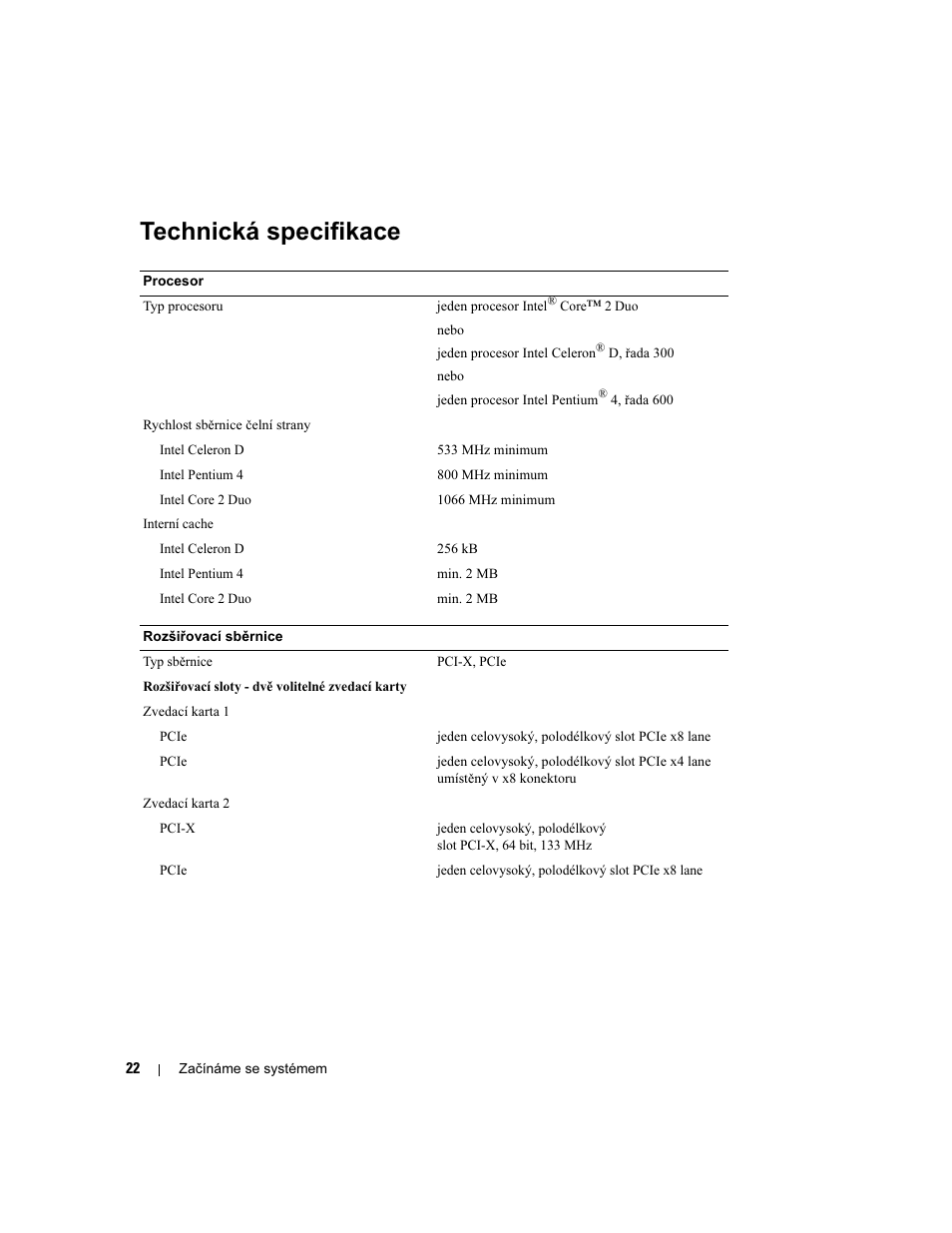 Technická specifikace | Dell PowerEdge 860 User Manual | Page 24 / 126