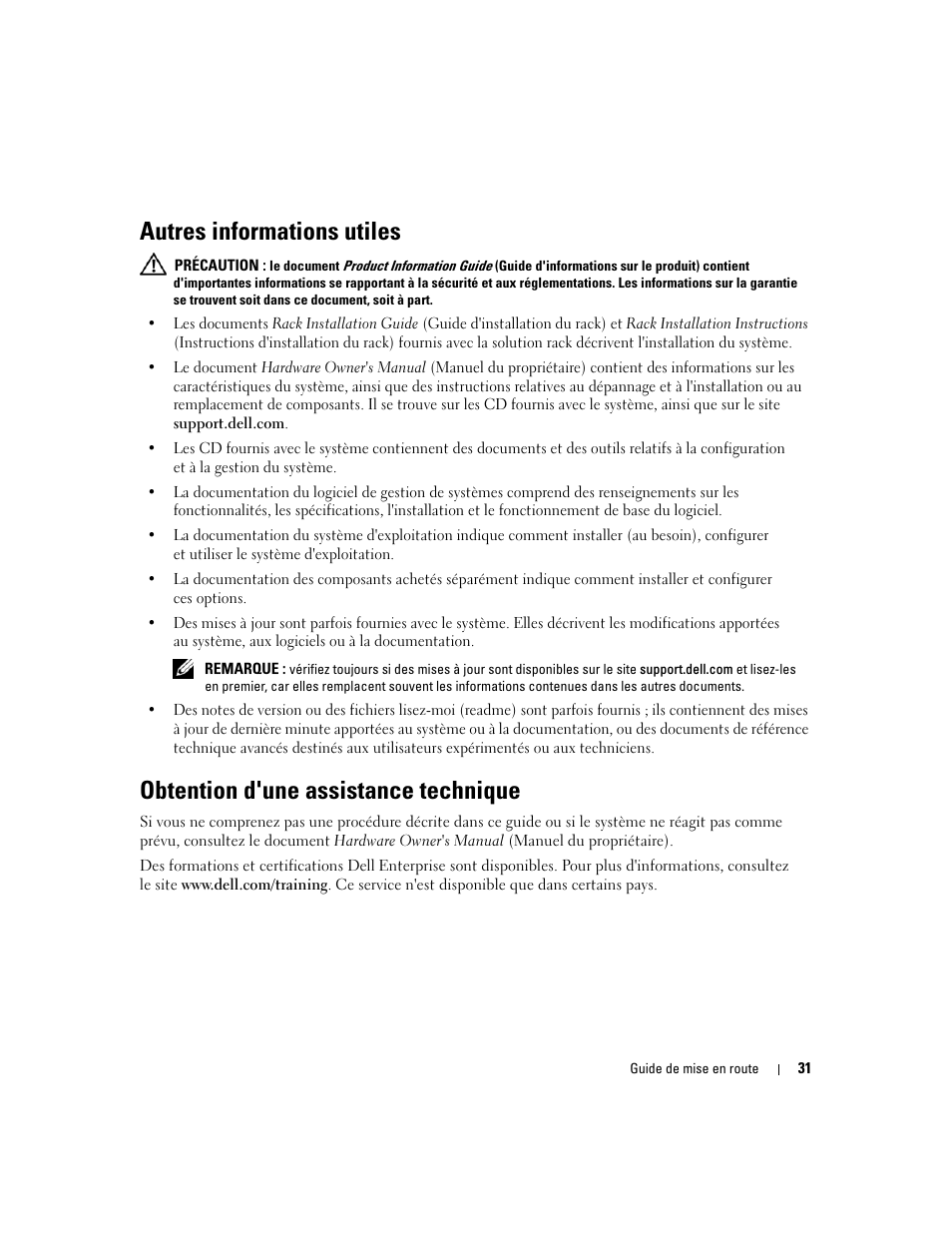 Autres informations utiles, Obtention d'une assistance technique | Dell PowerEdge 860 User Manual | Page 33 / 126