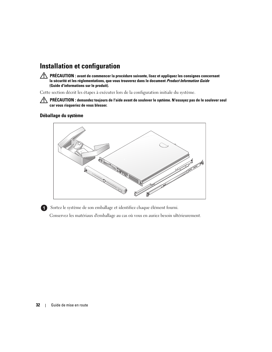 Installation et configuration, Déballage du système | Dell PowerEdge 860 User Manual | Page 34 / 126