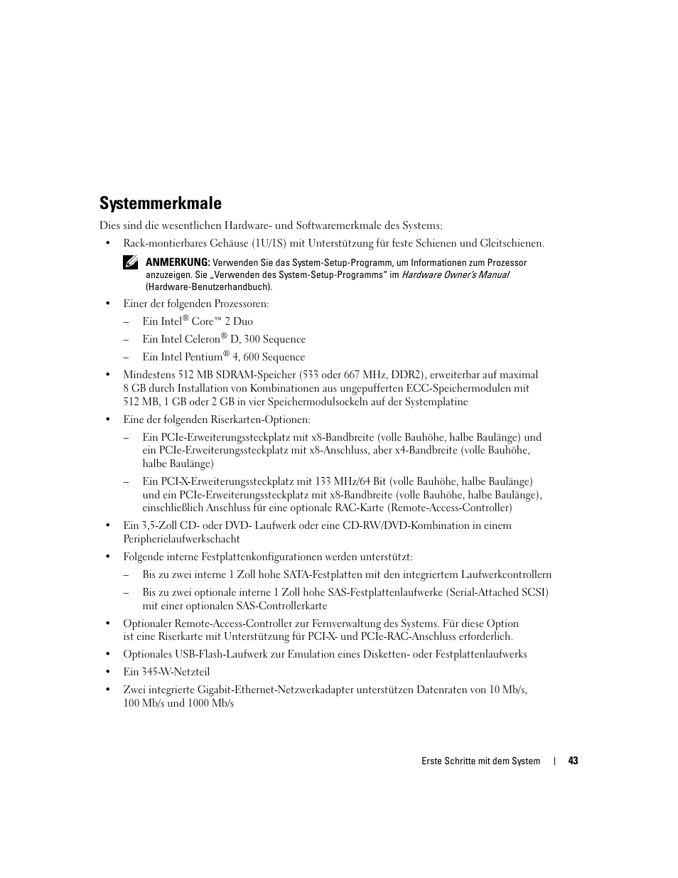 Systemmerkmale | Dell PowerEdge 860 User Manual | Page 45 / 126