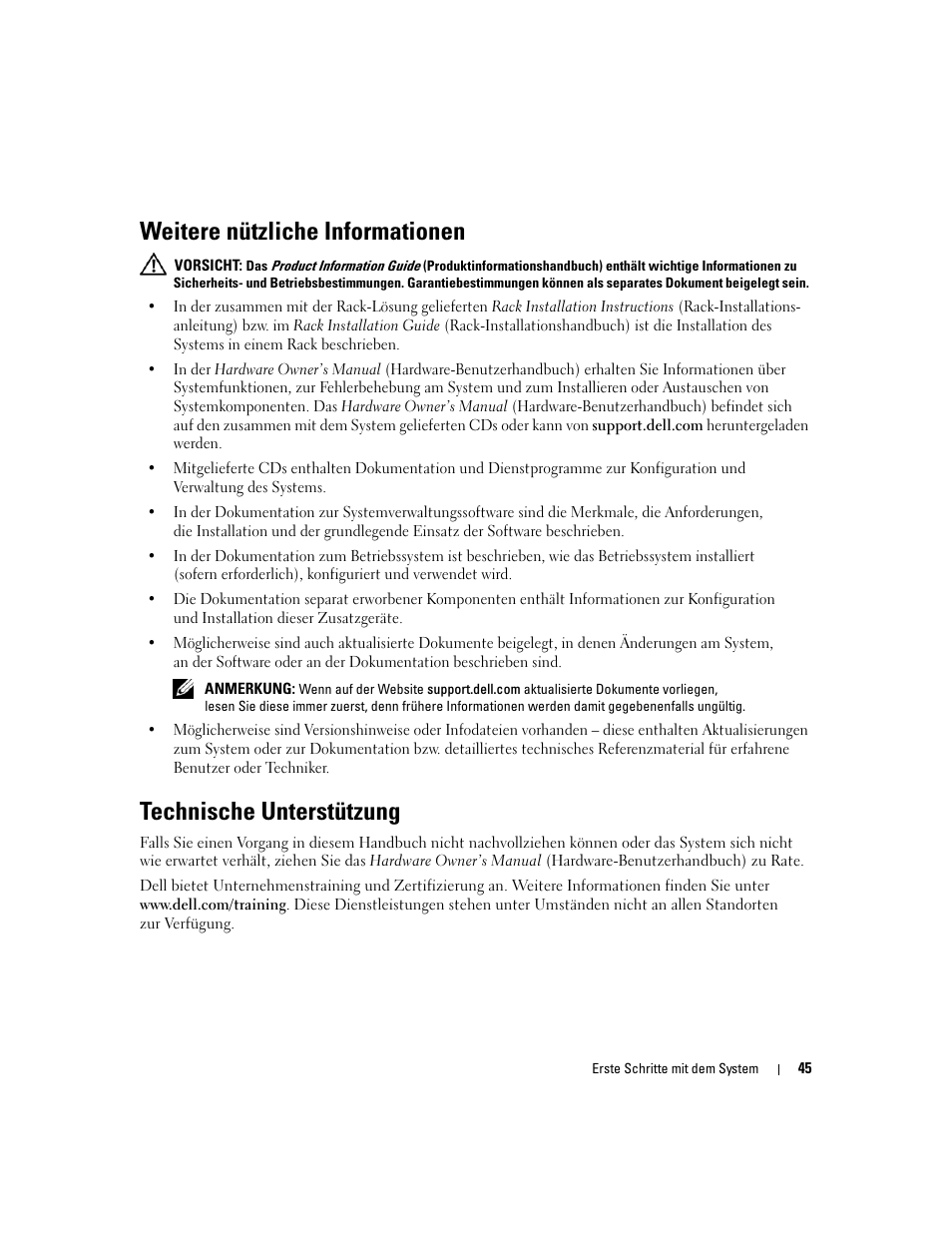 Weitere nützliche informationen, Technische unterstützung | Dell PowerEdge 860 User Manual | Page 47 / 126