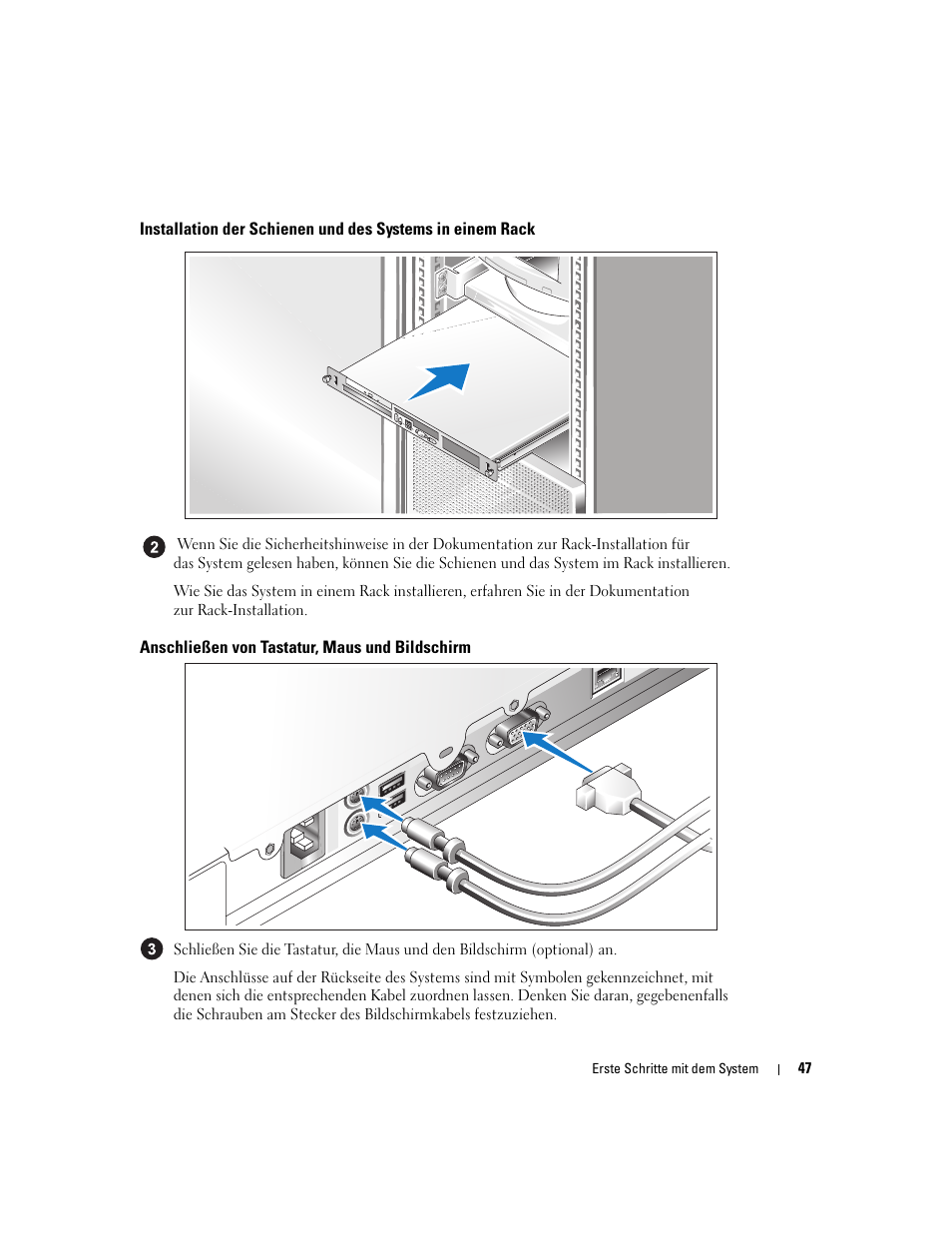Anschließen von tastatur, maus und bildschirm | Dell PowerEdge 860 User Manual | Page 49 / 126