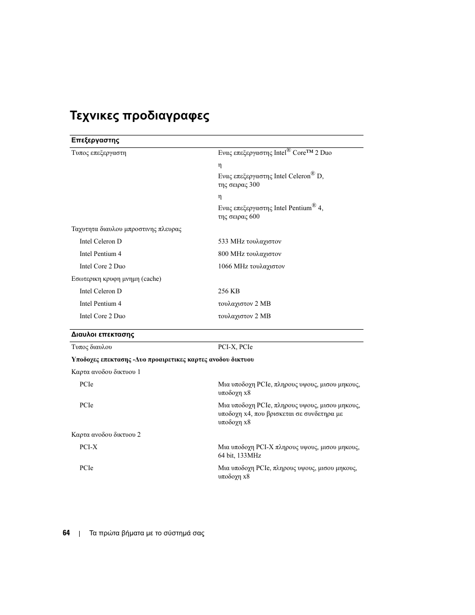 Τεχνικες προδιαγραφες | Dell PowerEdge 860 User Manual | Page 66 / 126