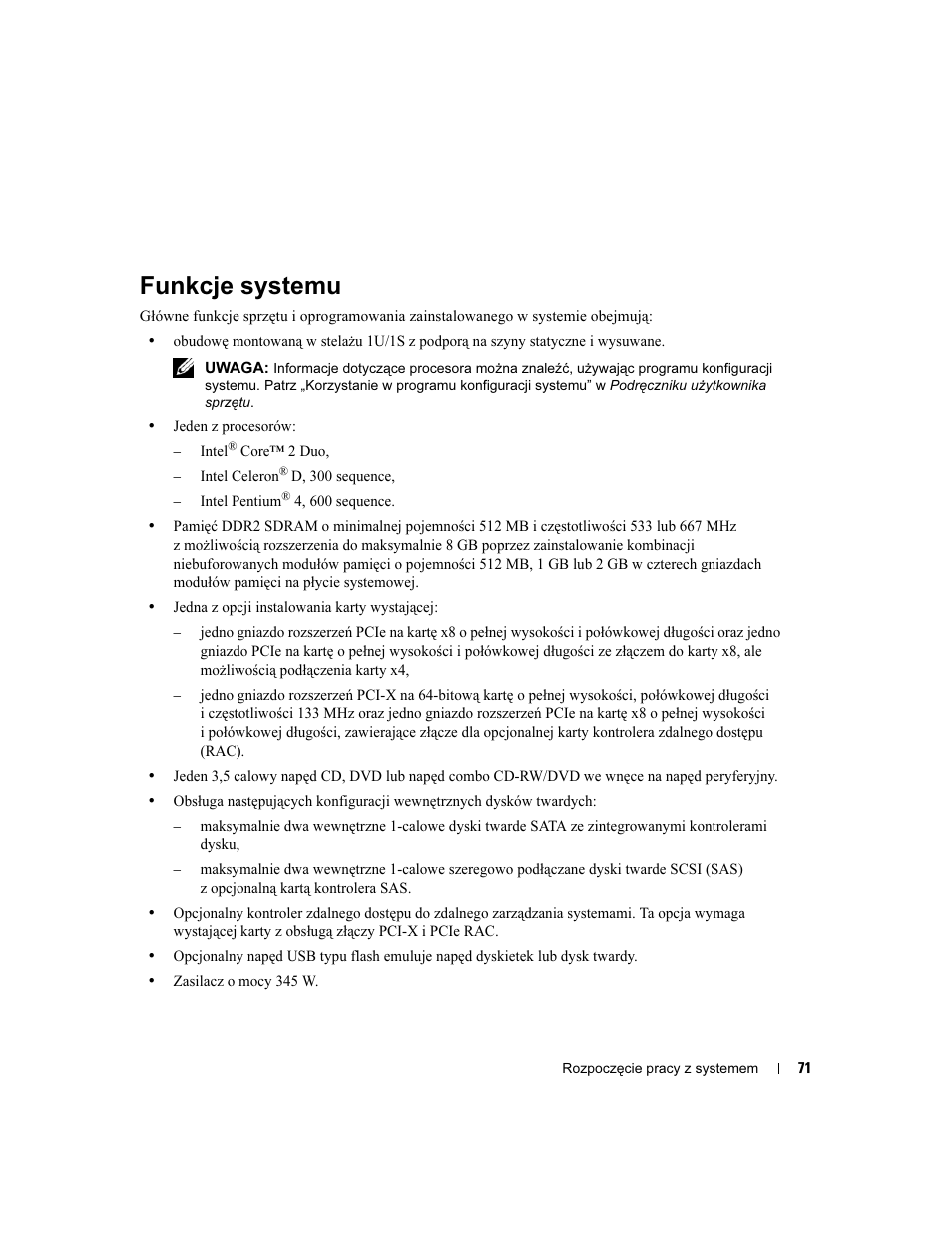 Funkcje systemu | Dell PowerEdge 860 User Manual | Page 73 / 126