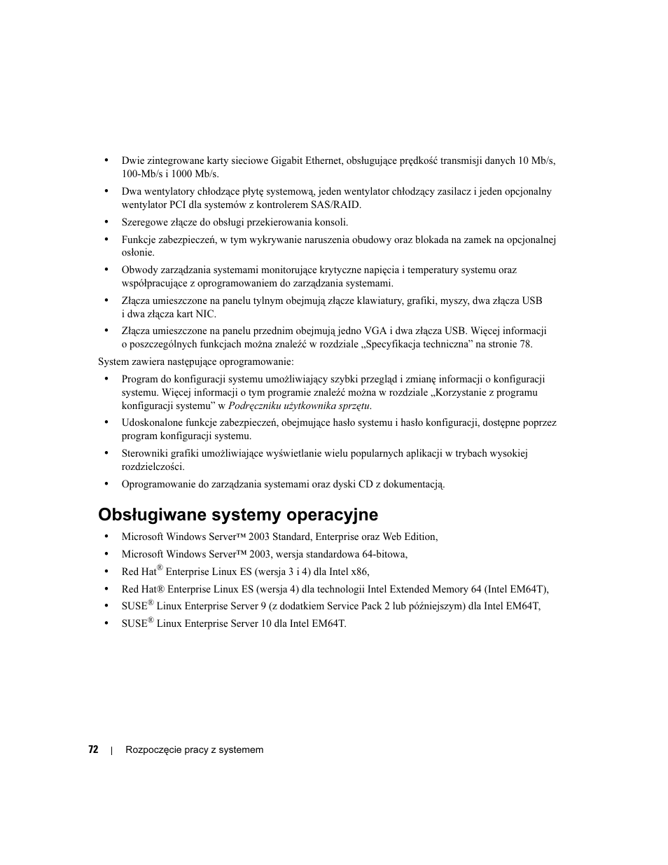 Obsługiwane systemy operacyjne | Dell PowerEdge 860 User Manual | Page 74 / 126