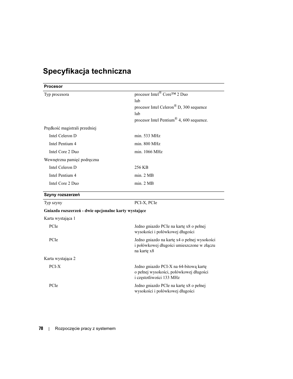 Specyfikacja techniczna | Dell PowerEdge 860 User Manual | Page 80 / 126