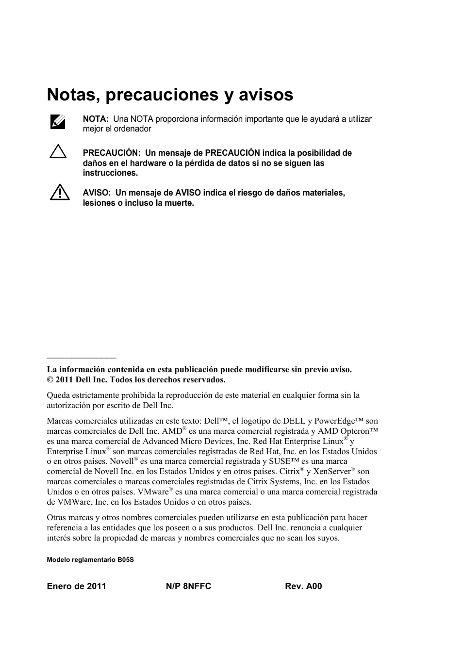 Notas, precauciones y avisos | Dell PowerEdge C6145 User Manual | Page 110 / 152