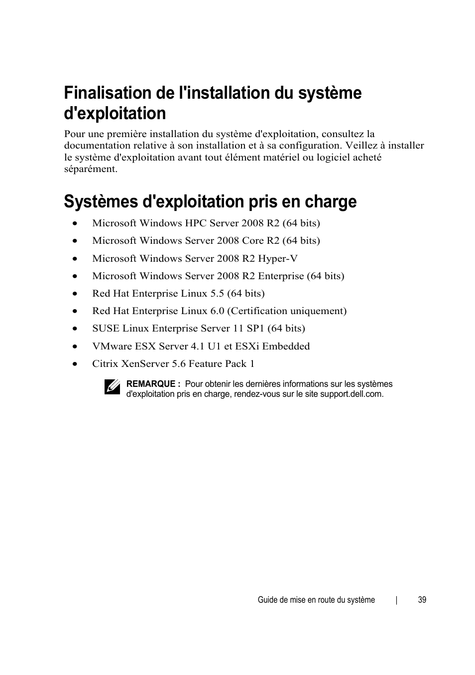 Systèmes d'exploitation pris en charge | Dell PowerEdge C6145 User Manual | Page 39 / 152
