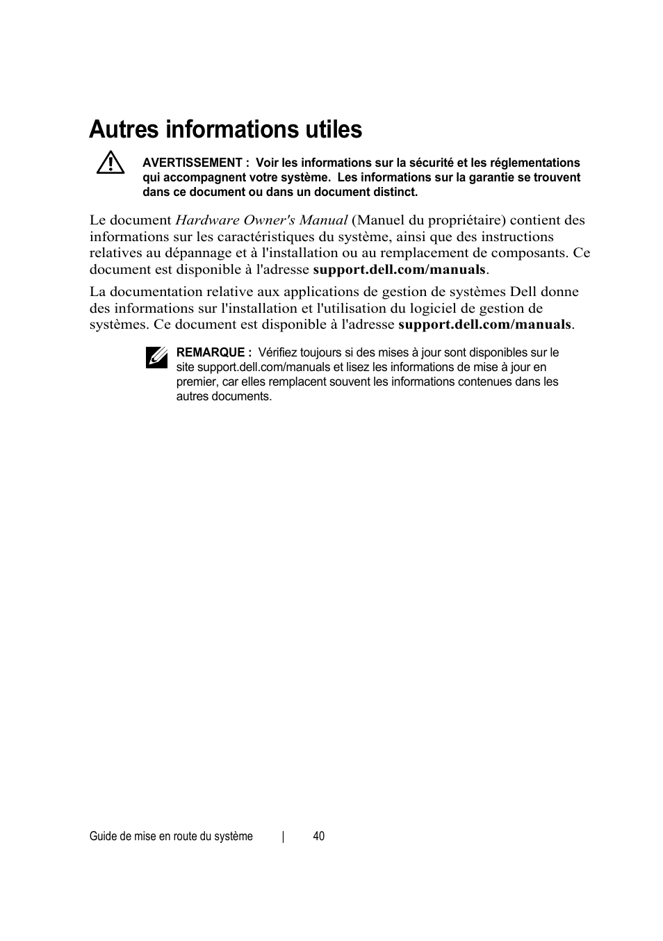 Autres informations utiles | Dell PowerEdge C6145 User Manual | Page 40 / 152
