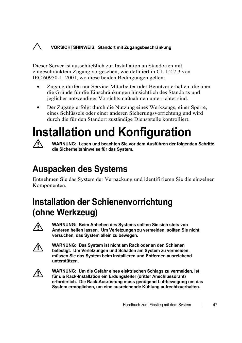 Installation und konfiguration, Auspacken des systems | Dell PowerEdge C6145 User Manual | Page 47 / 152